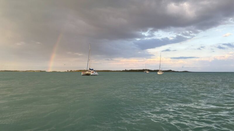 catamaran with rainbow